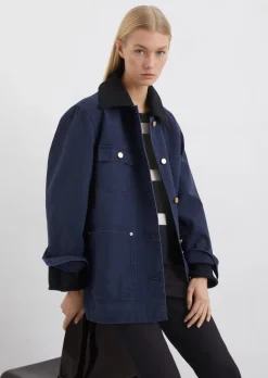Canvas-Jacke relaxed mit abnehmbarem Kragen