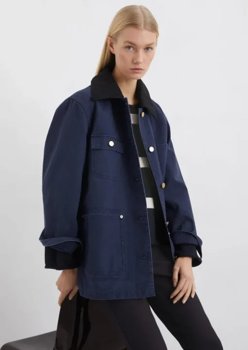 Canvas-Jacke relaxed mit abnehmbarem Kragen