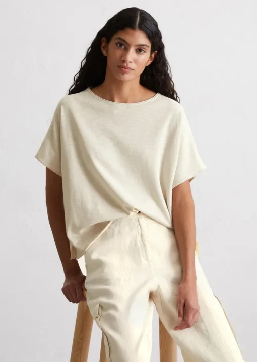 Feinstrick-T-Shirt oversize aus Baumwolle-Leinen-Slub