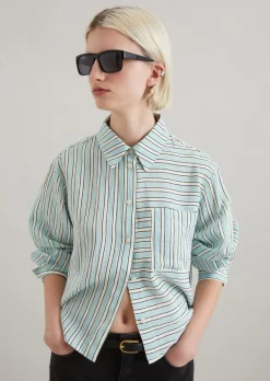 Gestreifte Bluse relaxed aus Crinkle-Viskose-Mix