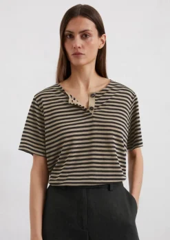 Gestreiftes T-Shirt regular aus TENCEL™ Lyocell-Leinen-Mix