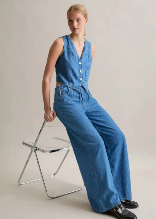 Jeansweste regular mit recyeltem Leinen-Garn