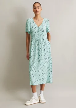 Kleid mit elastischer Taille flared aus fließendem Viskose-Crêpe