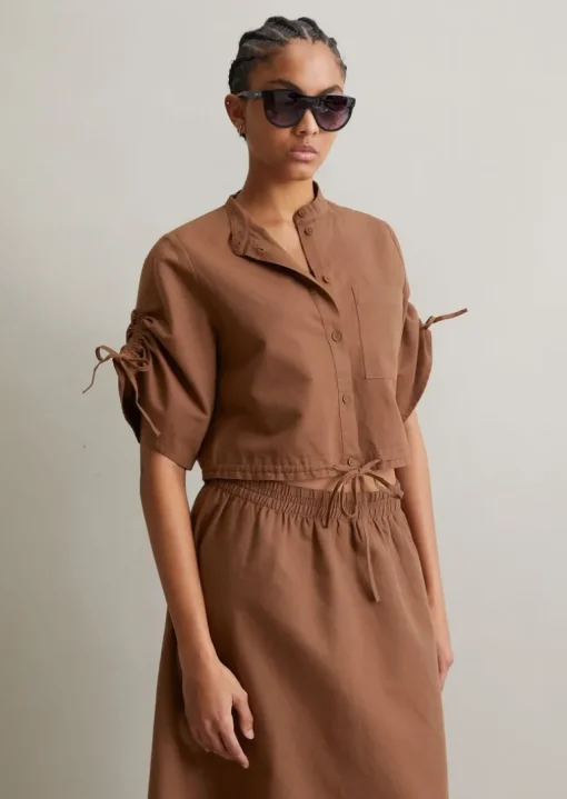 Kurzarm-Bluse relaxed mit Tunnelzug-Details