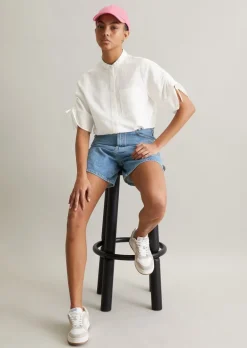 Kurzarm-Bluse relaxed mit Tunnelzug-Details