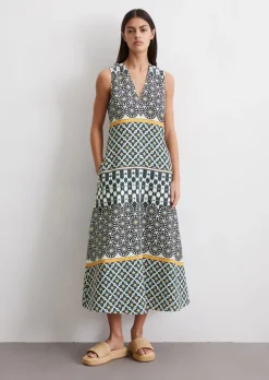 Leinenkleid flared mit Print-Muster