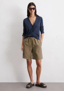 Leinen-Shorts straight mit teil-elastischem Bund