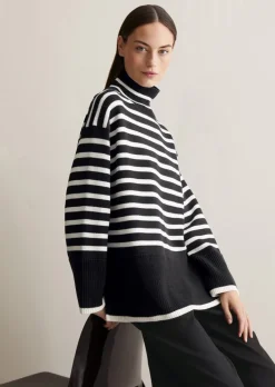Oversize Strickpullover mit Streifen-Dessin