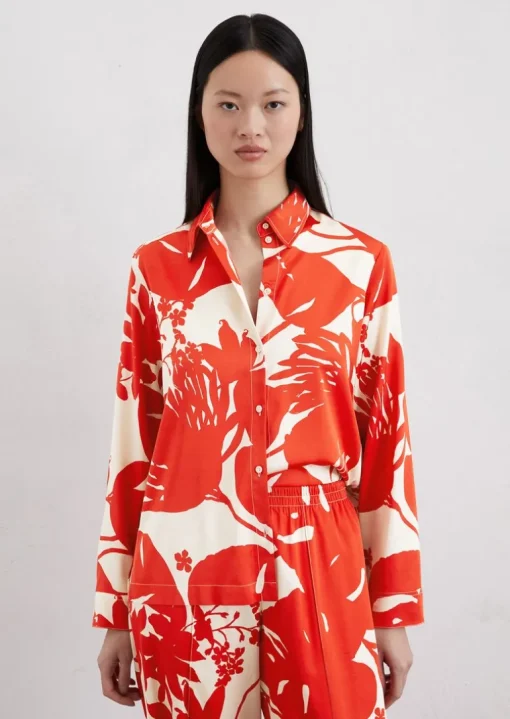 Print-Satinbluse regular aus Viskose-Stretch