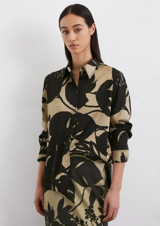 Print-Satinbluse regular aus Viskose-Stretch