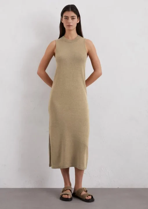 Ärmelloses Strickkleid slim aus Bio-Baumwolle-Leinen-Mix
