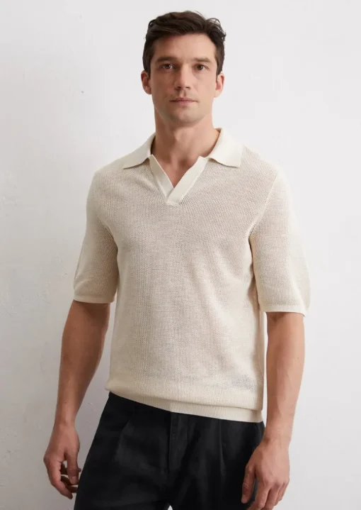 Strick-Poloshirt regular aus Bio-Baumwolle und Leinen