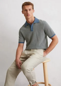 Strick-Poloshirt regular aus Bio-Baumwoll-Leinen-Mix
