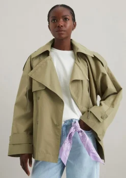 Trenchjacke im Cape-Stil relaxed aus wasserabweisendem Cotton-Nylon