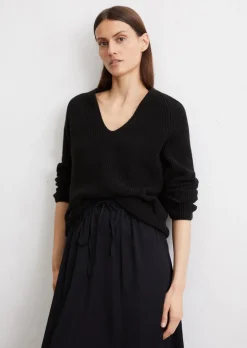 V-Neck-Strickpullover slim aus softem Baumwoll-Garn