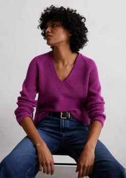V-Neck-Strickpullover slim aus softem Baumwoll-Garn