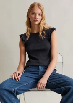 Volant-T-Shirt regular aus modernem Ribbjersey